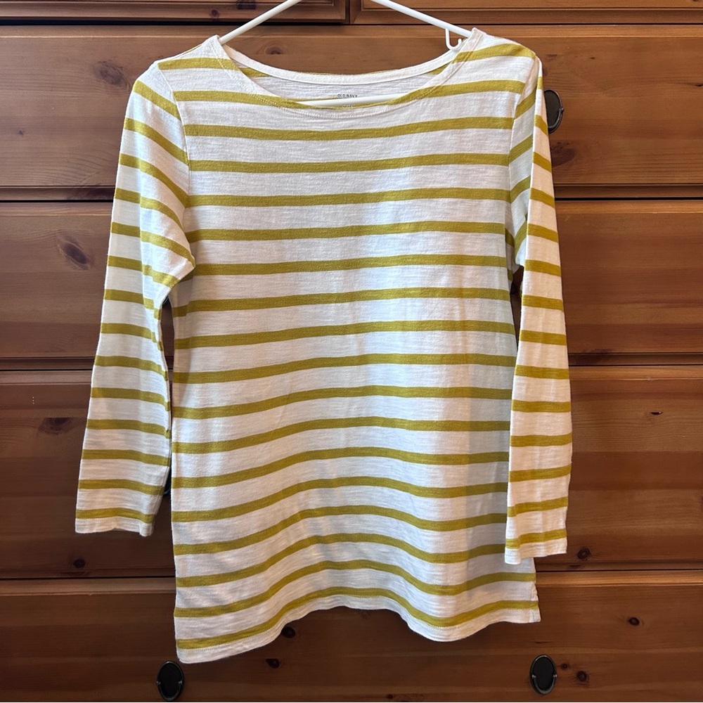 Gold & White Striped Old Navy Pullover Ladies Size Small Long Sleeved